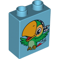 Lego Duplo Brick 1 x 2 x 2 with Bird Skully the Parrot Print / Medium Azure