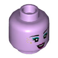 Lego Minifig Head Genie Dancer, Dark Turquoise Shadow, Gold Glitter, Open Mouth Smile Print / Lavender