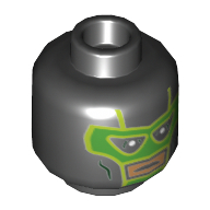 Lego Minifig Head Green Lantern, Green Face Mask, with Nougat Mouth Hole Print / Black