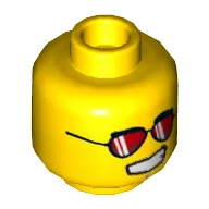 Minifig Head Griffin Turner, Dual Sided, Red Sunglasses / Angry Eyebrows and Scowl Print [Hollow Stud] / Yellow