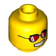 Lego Minifig Head Griffin Turner, Dual Sided, Red Sunglasses / Angry Eyebrows and Scowl Print [Hollow Stud] / Yellow