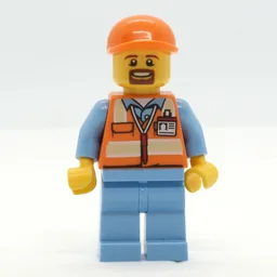 Ground Crew, Orange Safety Vest, Medium Blue Legs, Orange Cap, Goatee Beard