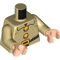 Lego Torso, Black Belt, Bright Light Orange Belt Buckle, Buttons print, Tan Arms, Light Nougat Arms / Tan