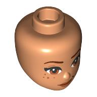 Lego Minidoll Head, Thin Dark Red Eyebrows, Freckles, Medium Nougat Lips, Lopsided Smile / Nougat
