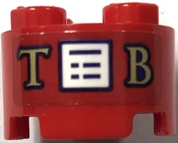 Brick, Round 2 x 2 with Axle Hole with Gold Letter T and B and Writing on White Square Pattern (Sticker) - Set 41714