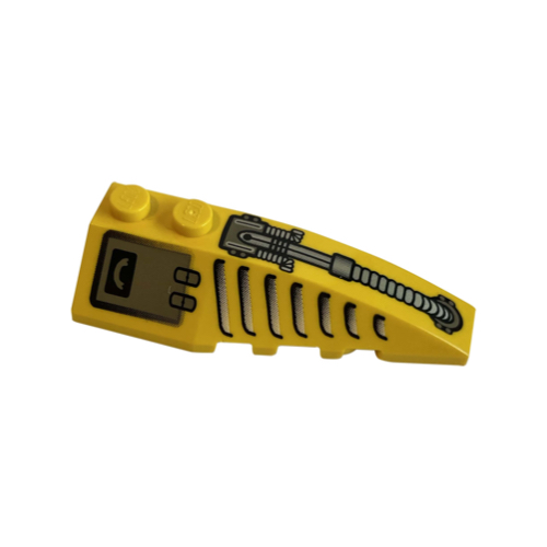 Lego Brick Wedged, Curved 6 x 2 Right with Hose, Grille and Hatch Print / Yellow
