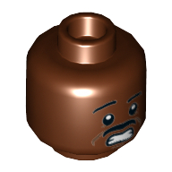 Lego Minifig Head Dr Winston Zeddemore, Dual Sided, Thin Moustache, Determined / Scared with Teeth Print [Hollow Stud] / Reddish Brown