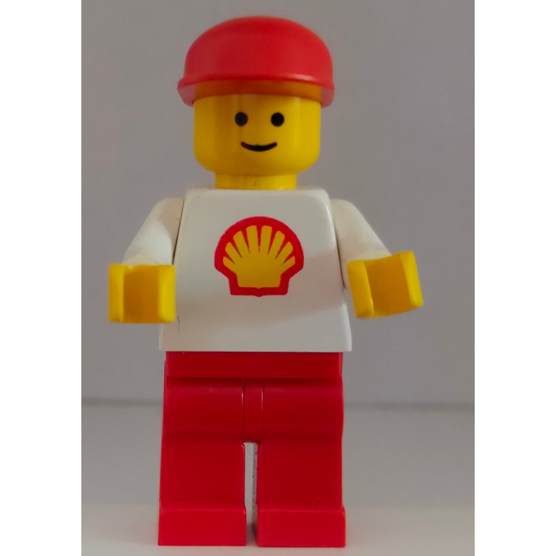 Lego Man, White Torso with Shell Logo, Red Legs, Red Cap