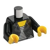 Torso, Jacket, White and Black Striped Shirt Print, Black Arms, Yellow Hands