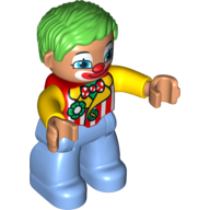 Lego Duplo Figure with Parted Wavy Hair Bright Green, Striped Jacket with Bow Tie - Medium Blue Legs / Red
