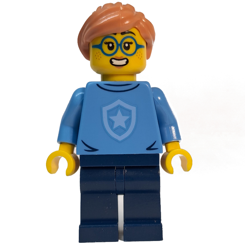 Lego Police Officer, Sweater with Police Badge, Nougat Hair, Glasses
