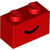 Lego Brick 1 x 2 with Black Curved Line / Smile print / Red