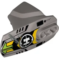 Large Figure Limb Cover, Size 5, Armor with Ball Joint Socket with Lime Arrows, Black and Yellow Chevrons, and Hero Factory Logo Print / Flat Silver