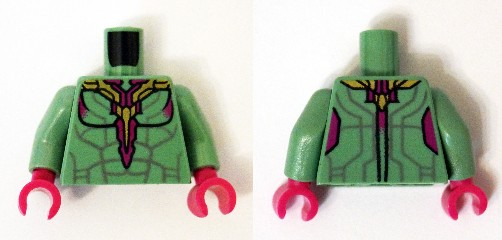 Lego Torso Muscles Outline with Sand Purple Lines and Gold and Magenta Armor Plating Pattern (Vision) / Sand Green Arms / Magenta Hands