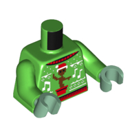 Lego Torso, Ugly Christmas Sweater, Baby Groot, White Music Notes print, Bright Green Arms, Sand Green Hands / Bright Green
