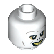 Lego Minifig Head Voldemort, Tan Around Eyes, Yellow Teeth, Evil Grin Print / White