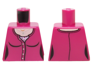 Lego Torso Female Outline, Cardigan Sweater, Undershirt with Dark Pink Dots and Silver Star Pendant Pattern