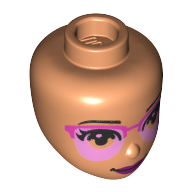Lego Minidoll Head Bright Light Pink/Dark Pink Glasses, Dark Purple Lips print / Nougat