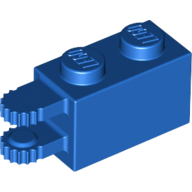 Lego Hinge Brick 1 x 2 Locking with 2 Fingers Horizontal End, 9 Teeth / Blue