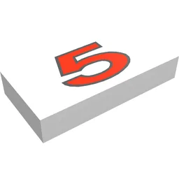 Tile 1 x 2 with '5' Red Print / White