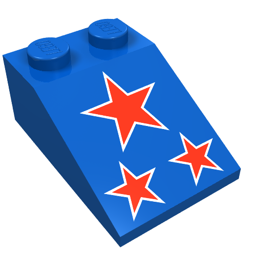 Lego Brick Sloped 33° 3 x 2 with Red Stars Print / Blue