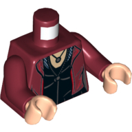 Lego Torso Jacket over Black Top with Necklace Print (Scarlet Witch), Dark Red Arms, Light Nougat Hands / Dark Red