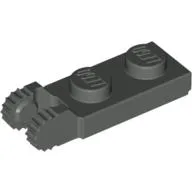 Hinge Plate 1 x 2 Locking with 2 Fingers On End, with Groove, 9 Teeth / Dark Gray