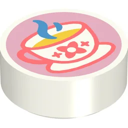 Tile Round 1 x 1 with Cup of Coffee/Tea on Bright Pink Background Print