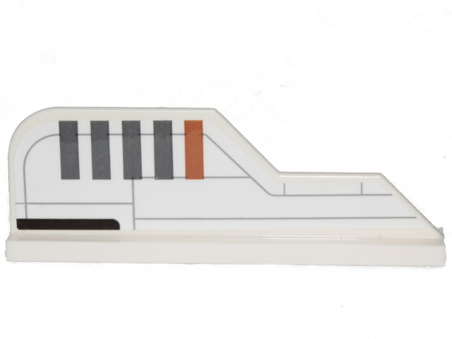 Lego Tail 8 x 1 with Stepped Fin with Dark Bluish Gray Lines and Stripes and Medium Nougat Stripe Pattern Model Left Side (Sticker) - Set 75248