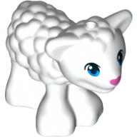 Lego Animal, Sheep / Lamb with Blue Eyes and Dark Pink Nose Print / White
