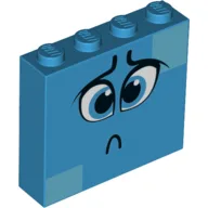 Brick 1 x 4 x 3 with Sad Face, Blue Eyes, Medium Azure Squares / Dark Azure