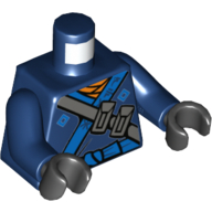 Lego Torso Robe with Blue Edges and Belt, Dark Bluish Gray Shoulder Strap with Pouches Print, Dark Blue Arms, Black Hands / Dark Blue