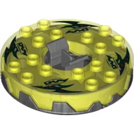 Turntable 6 x 6 Round Pearl Titanium Base Serrated with Green with Red Spots Print (Ninjago Spinner) / Trans-Neon Green