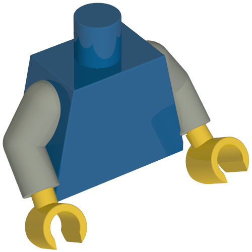 Lego Torso, Light Gray Arms, Yellow Hands [Plain] / Blue