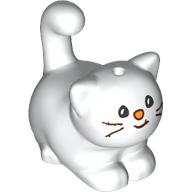 Lego Animal, Cat, Chubby with Black Eyes, Whiskers, Coral Nose print / White