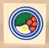 Tile 2 x 2 without Groove with Blue Circle Plate, Fried Egg, 4 Red Spots Pattern (Sticker) - Set 269 (Undetermined Type)