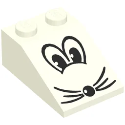Brick Sloped 33° 3 x 2 with Eyes, Nose and Whiskers Print / White