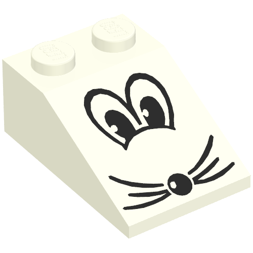 Lego Brick Sloped 33° 3 x 2 with Eyes, Nose and Whiskers Print / White