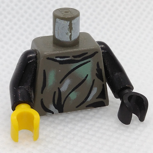 Lego Torso, Odd Hands, Camouflage Smock Print (Endor), Black Arms, Left Black Hand, Right Yellow Hand / Dark Gray