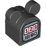Duplo Brick 2 x 2 x 2 Curved Top with Round Ears with Gas / Fuel Pump Print / Black
