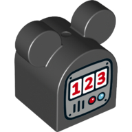 Lego Duplo Brick 2 x 2 x 2 Curved Top with Round Ears with Gas / Fuel Pump Print / Black