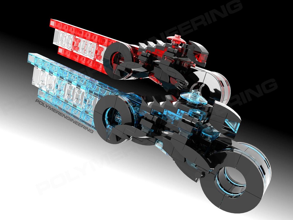 Lego E765 tron-inspired light cycle with rider, red and blue, $5 off this weekend