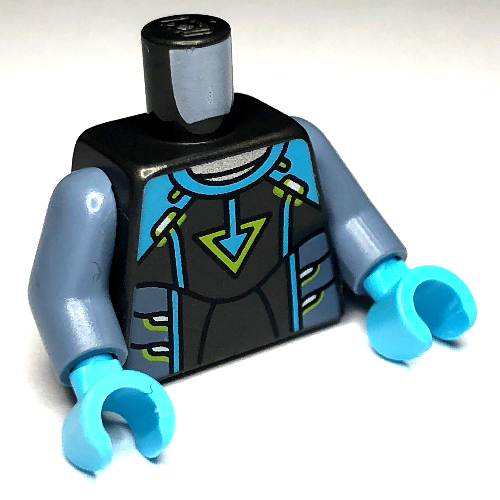 Lego Torso Jumpsuit, Medium Azure Markings, Pearl Titanium Panels, Lime Triangle Print, Sand Blue Arms, Dark Blue Hands / Pearl Titanium