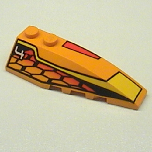 Lego Brick Wedged, Curved 6 x 2 Right with Racer Hot Scorcher 4 Print / Medium Orange
