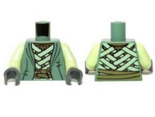 Lego Torso LotR Robe with Light Green Straps and Gold Belt Pattern / Yellowish Green Arms / Dark Bluish Gray Hands