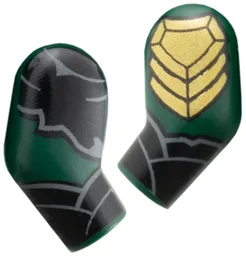Arm, (Matching Left and Right) Pair with Black Wrappings, Gold Armor Pattern / Dark Green