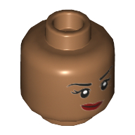 Lego Minifig Head Barbara Gordon, Dual Sided Eyebrows, Beauty Mark, Red Lips, Lopsided Smile / Fierce Print [Hollow Stud] / Medium Nougat