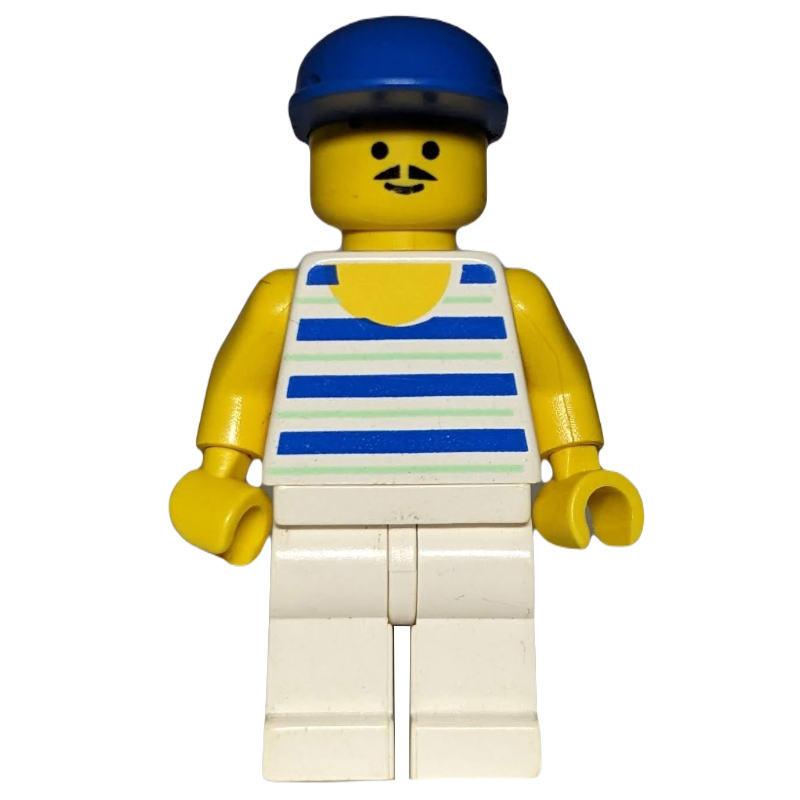 Lego Man, Blue and White Striped Tank Top, Blue Cap, Moustache
