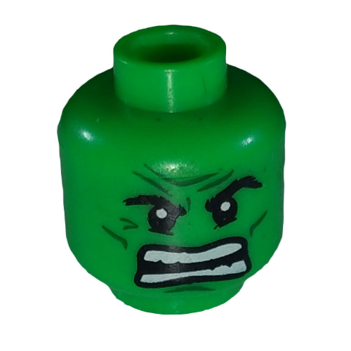 Lego Minifig Head Hulk, Dark Green Lines, Raging / Scowl Print / Bright Green