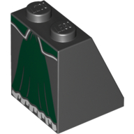Lego Brick Sloped 65° 2 x 2 x 2 with Bottom Tube with Dark Green Skirt Panel with White Trim Print / Black